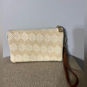 Jen & Co Cream and Tan Clutch/ Wristlet